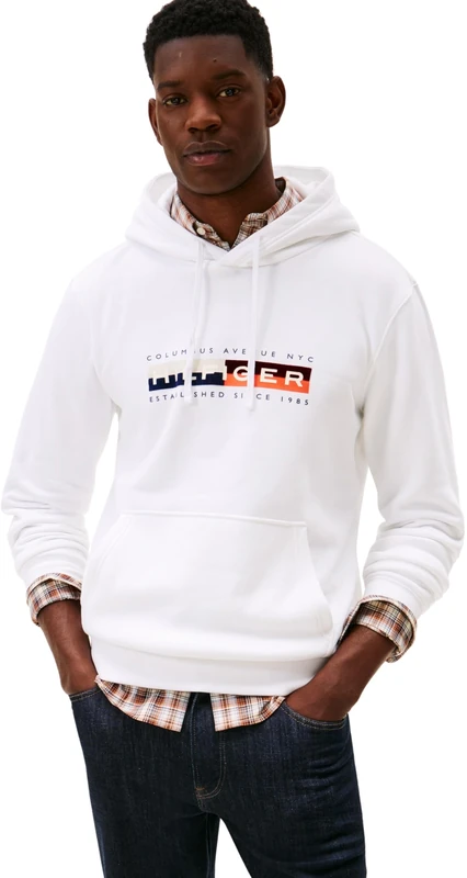 Tommy Hilfiger Men’s Colour Block Graphic Hoodie with Logo, White (White), M