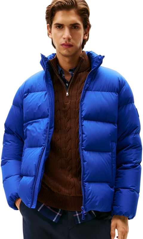 Tommy Hilfiger Men’s Down Puffer Jacket with Stand Collar, Blue (Wedge Blue), XXL