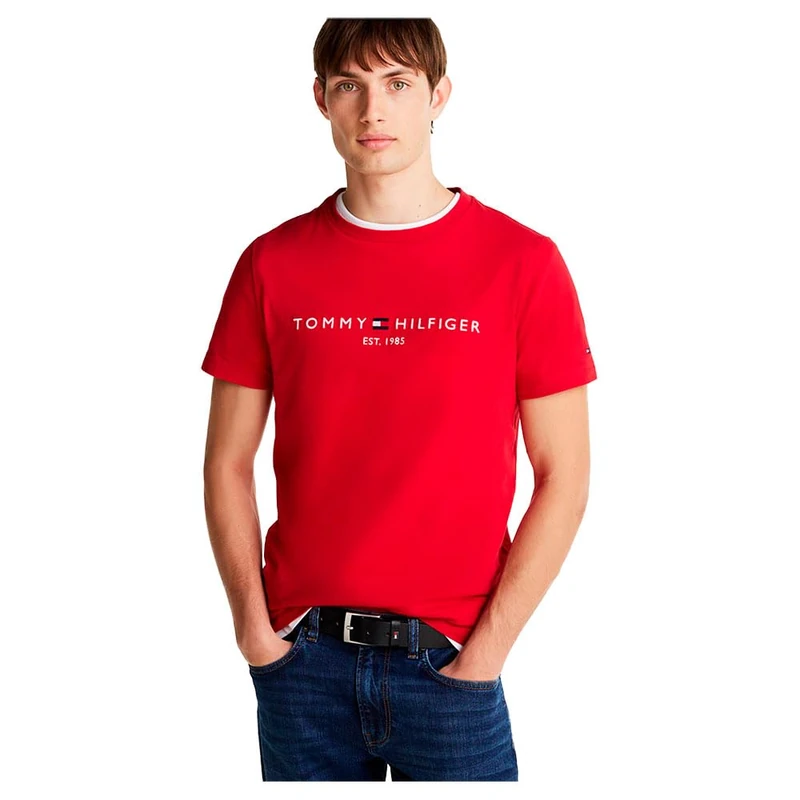 Tommy Hilfiger Men’s Short Sleeve Slim Fit T-Shirt, Red (Medium Red), L