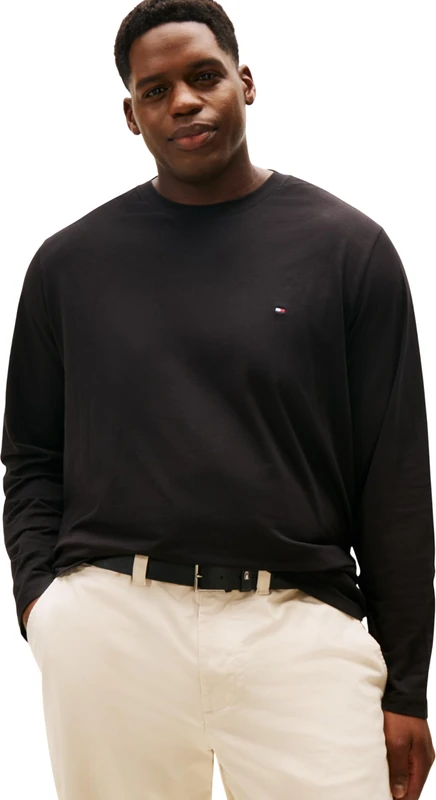 Tommy Hilfiger Men’s Slim Fit Stretch Long Sleeve Top with Round Neck, Black (Black), 4XL