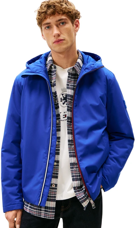 Tommy Hilfiger Men’s Lightweight Hooded Windbreaker, Blue (Wedge Blue), XL