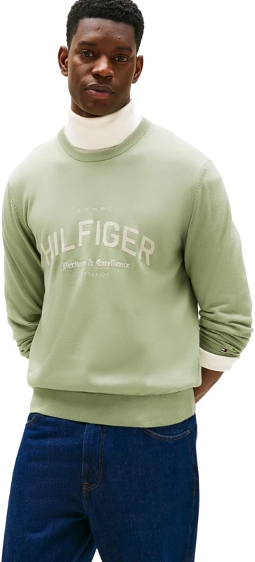 Tommy Hilfiger Men’s Brand Identity Round Neck Sweatshirt, Green (Earth Sage), XS