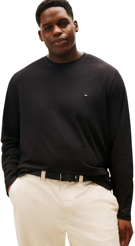 Tommy Hilfiger Men’s Slim Fit Stretch Long Sleeve Top with Round Neck, Black (Black), 2XL