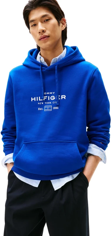 Tommy Hilfiger Men’s Oval Graphic Hoodie with Logo, Blue (Wedge Blue), XS