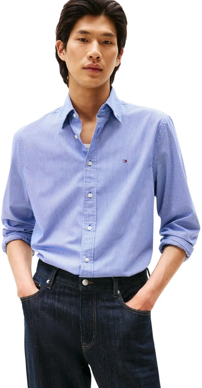 Tommy Hilfiger Men’s Flex Poplin Micro Gingham Regular Fit Shirt, Multicolor (Wedge Blue/Check), M