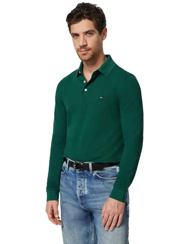Tommy Hilfiger Men’s Slim Basic Long Sleeve Polo Shirt, Green (Ornamental Green), M