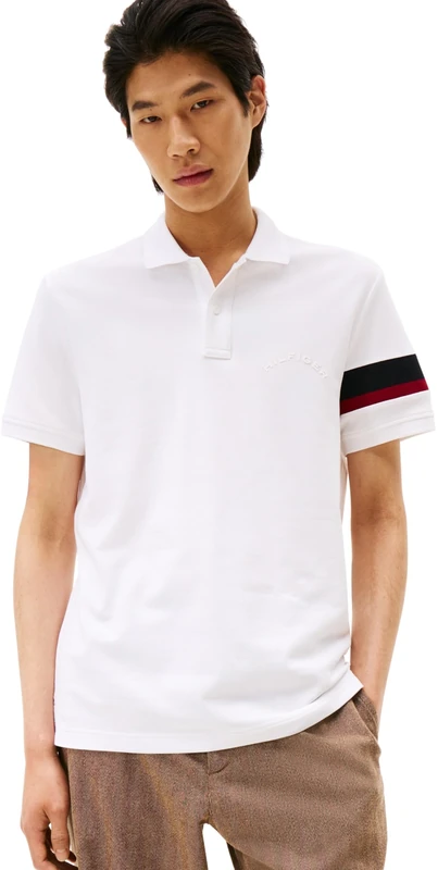 Tommy Hilfiger Men’s Short Sleeve Tape Regular Fit Polo Shirt, White (White), L