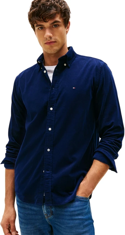 Tommy Hilfiger Men’s Solid Corduroy Regular Fit Shirt, Blue (Imperial Navy), XXL