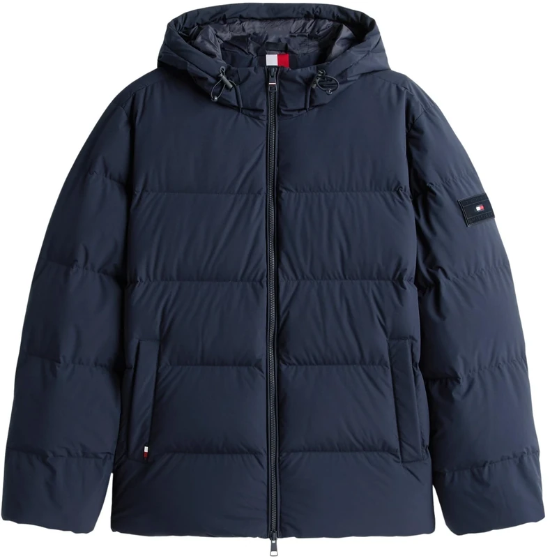 Tommy Hilfiger Men’s Down Hooded Water Repellent Puffer Jacket, Blue (Desert Sky), L