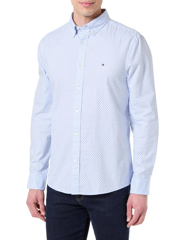 Tommy Hilfiger Men’s Flex Poplin Mini Print Slim Fit Shirt, Blue (Sweet Blue/Allover), L