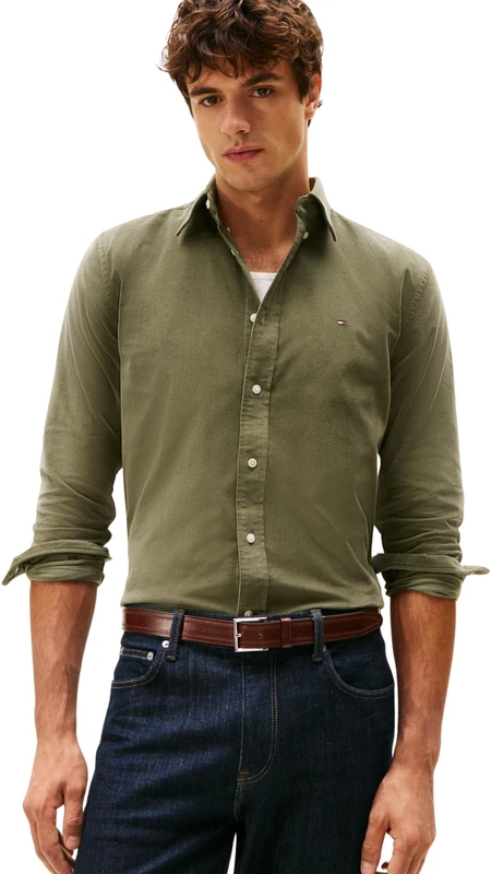 Tommy Hilfiger Men’s Solid Corduroy Regular Fit Shirt, Green (Battle Green), S