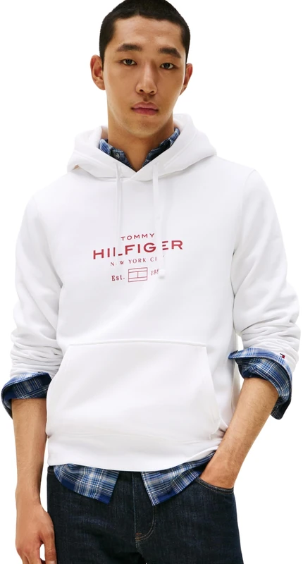 Tommy Hilfiger Men’s Oval Graphic Hoodie with Logo, White (White), XXL