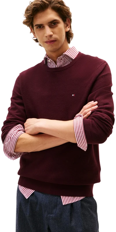 Tommy Hilfiger Men’s Regular Fit Essential Structure Crew Neck Jumper, Red (Deep Burgundy), XXL