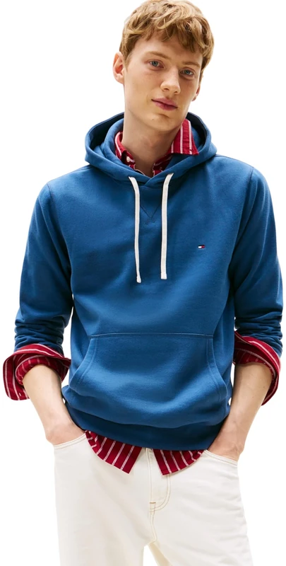 Tommy Hilfiger Men’s Seasonal Fleece Hoodie with Kangaroo Pocket, Blue (Aegean Sea), XS