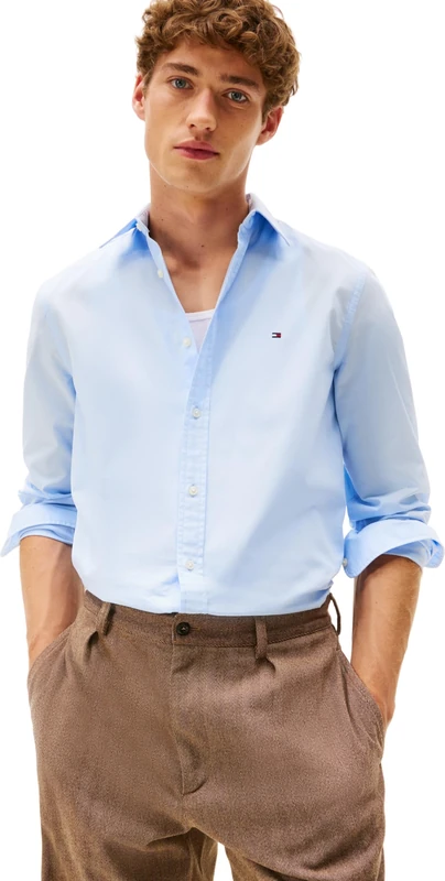 Tommy Hilfiger Men’s Flex Poplin Kent Collar Slim Fit Shirt, Blue (Sweet Blue), S - Image 1