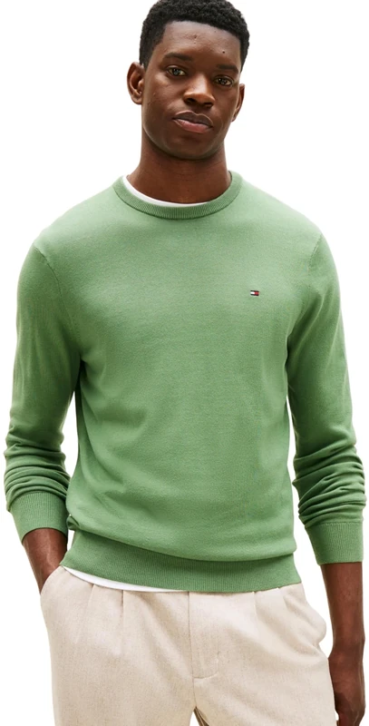 Tommy Hilfiger Men's Essential SSNL Cotton Crew Neck MW0MW39999 Pullover Sweater, Green, L