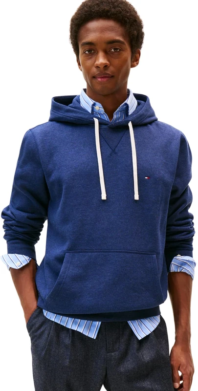 Tommy Hilfiger Men’s Seasonal Fleece Hoodie with Kangaroo Pocket, Blue (Heathered Blue), S