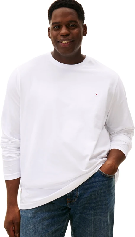 Tommy Hilfiger Men’s Slim Fit Stretch Long Sleeve Top with Round Neck, White (White), 4XL