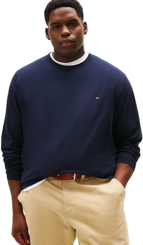 Tommy Hilfiger Men’s Slim Fit Stretch Long Sleeve Top with Round Neck, Blue (Desert Sky), 2XL