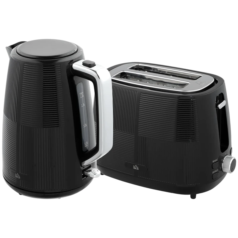 HOMCOM Kettle and Toaster Set, 1.7L 3000W Fast Boil Kettle & 2 Slice Toaster Kitchen Set with 7 Level Browning Controls, Defrost, Reheat, Boil-Dry Protection, Black