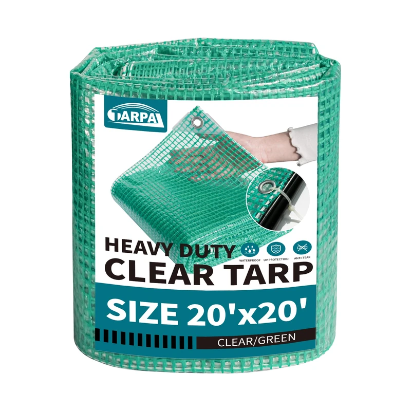 TARPAL 20'x20' Clear Green Tarp Heavy Duty Waterproof 12mil with Grommets