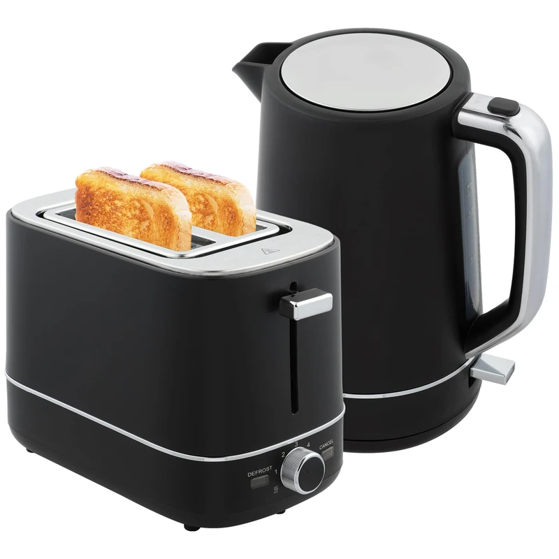 HOMCOM Kettle and Toaster Set, 1.7L 3000W Fast Boil Kettle & 2 Slice Toaster Kitchen Set with 6 Level Browning Controls, Defrost, Reheat, Black