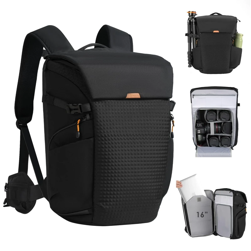TARION Large Camera Backpack for Photography - Professional Camera Bag with 16 inch Laptop Sleeve Quick Access Side & Back Open DSLR Backpack with Waterproof Raincover Removable Waist Belt Thorner
