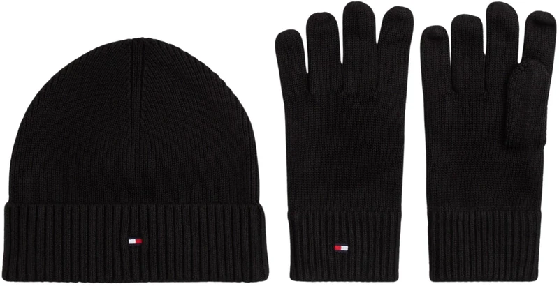 Tommy Hilfiger Men’s Flag Hat and Scarf Gift Set, Black (Black), One Size
