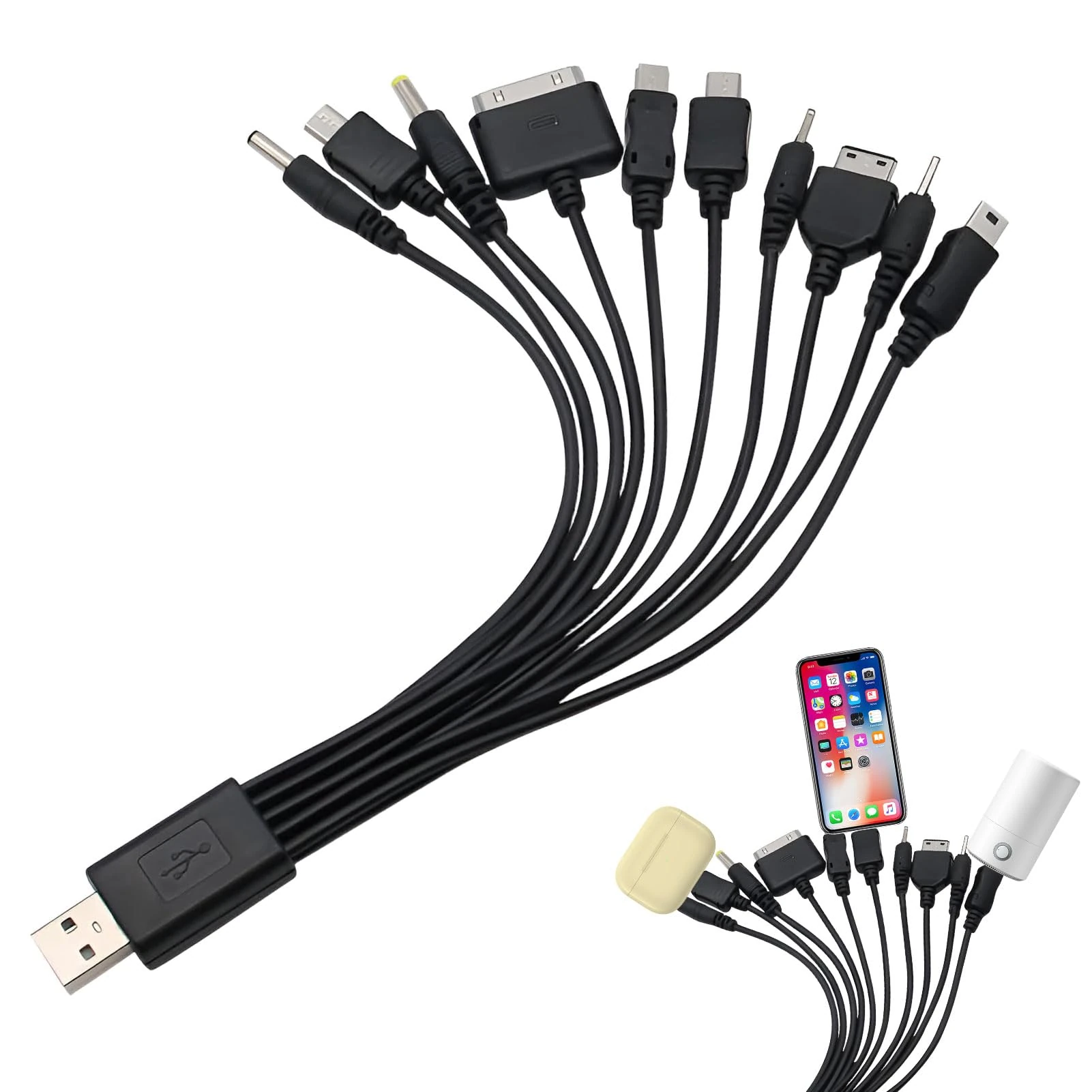10 in 1 Universal Phone Charger,Multi Charger Cable,Universal Charger with Multiple Heads,USB Charging Cable Compatible With Samsung Lg Huawei Zte And Sony Ericsson Nokia Psp USB Charging Cables