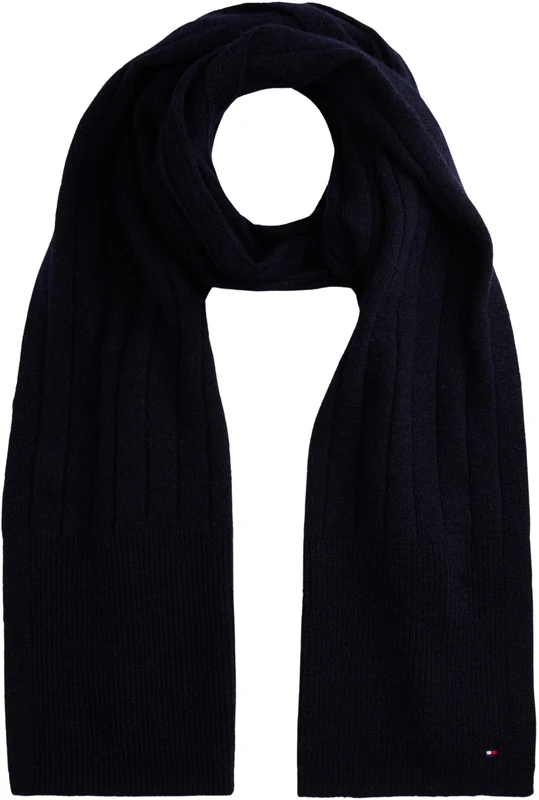 Tommy Hilfiger Women’s Flag Fluffy Ribbed Knit Scarf, Blue (Space Blue), One Size