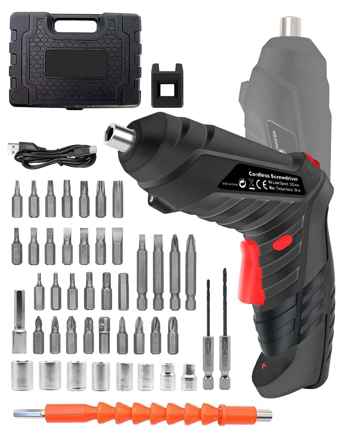 KALAHOL 49 in 1 Piece Electric Screwdrivers Cordless, 3.6V Rotatable 90 Degrees Cordless Screwdriver Rechargeable, Electric Screwdriver Set with 1300mAh Rechargeable Battery for Home DIY, Black