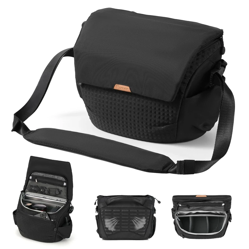 TARION Camera Messenger Bag for Travel - 7L Quick Open Crossbody Camera Sling Pack with Adjustable Shoulder Strap & 2 Removable Dividers Photo Shoulder Bag with Large Capacity for DSLR SLR Thorner