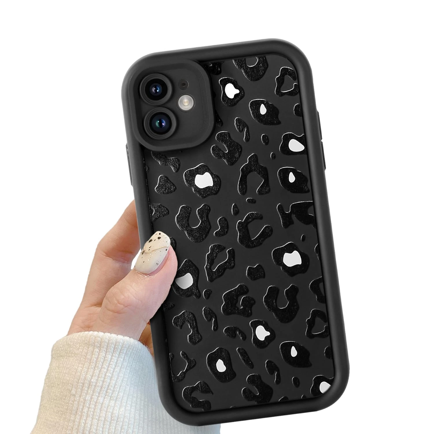 Black Cute Cheetah Phone Case for iPhone 11, Cool Black Cheetah Pattern Shockproof Bumper Phone Case for Women Girls, Soft TPU Slim Girly Cute Protective Cover for iPhone 11