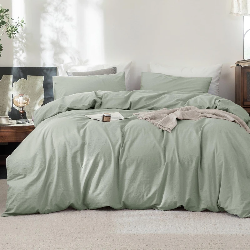 FOSSA Duvet Cover Set 100% Washed Cotton Linen Feel Super King