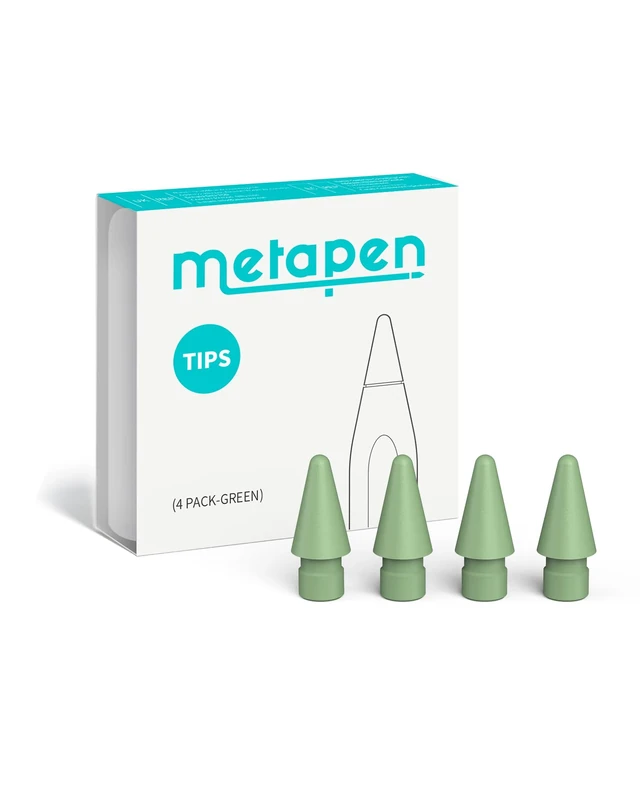 Metapen 4 Pack Tips Compatible with Apple Pencil Pro, USB-C, 2nd, 1st Gen and A8/A11/Air8/A14/D1-1:1 Original Size, Super Durable, Replacement Apple Pencil Tips, High Sensitivity iPad Pen Nibs, Green
