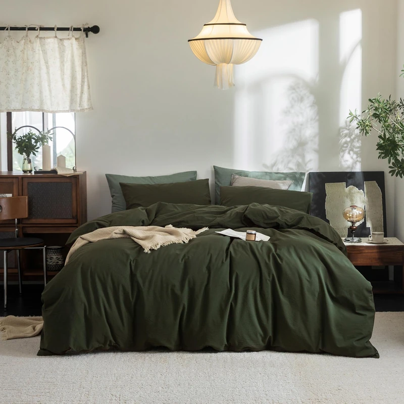 FOSSA Duvet Cover Set 100% Washed Cotton Linen Feel California King