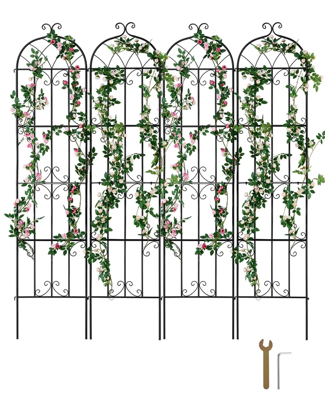 VEVOR Garden Trellis for Climbing Plants, 87 x 20 in, 4 Packs Rustproof Metal Garden Flower Trellis, Outdoor Climbing Rose Cucumbers Support, Decorative Clematis Trellis for Courtyards Lawns