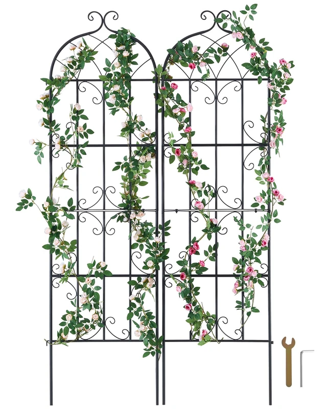 VEVOR 2 Packs Rustproof Metal Garden Flower Trellis, Outdoor Climbing Rose & Cucumber Support, Decorative Clematis Trellis for Courtyards & Lawns, 71 x 20 in, Black, Semicircular