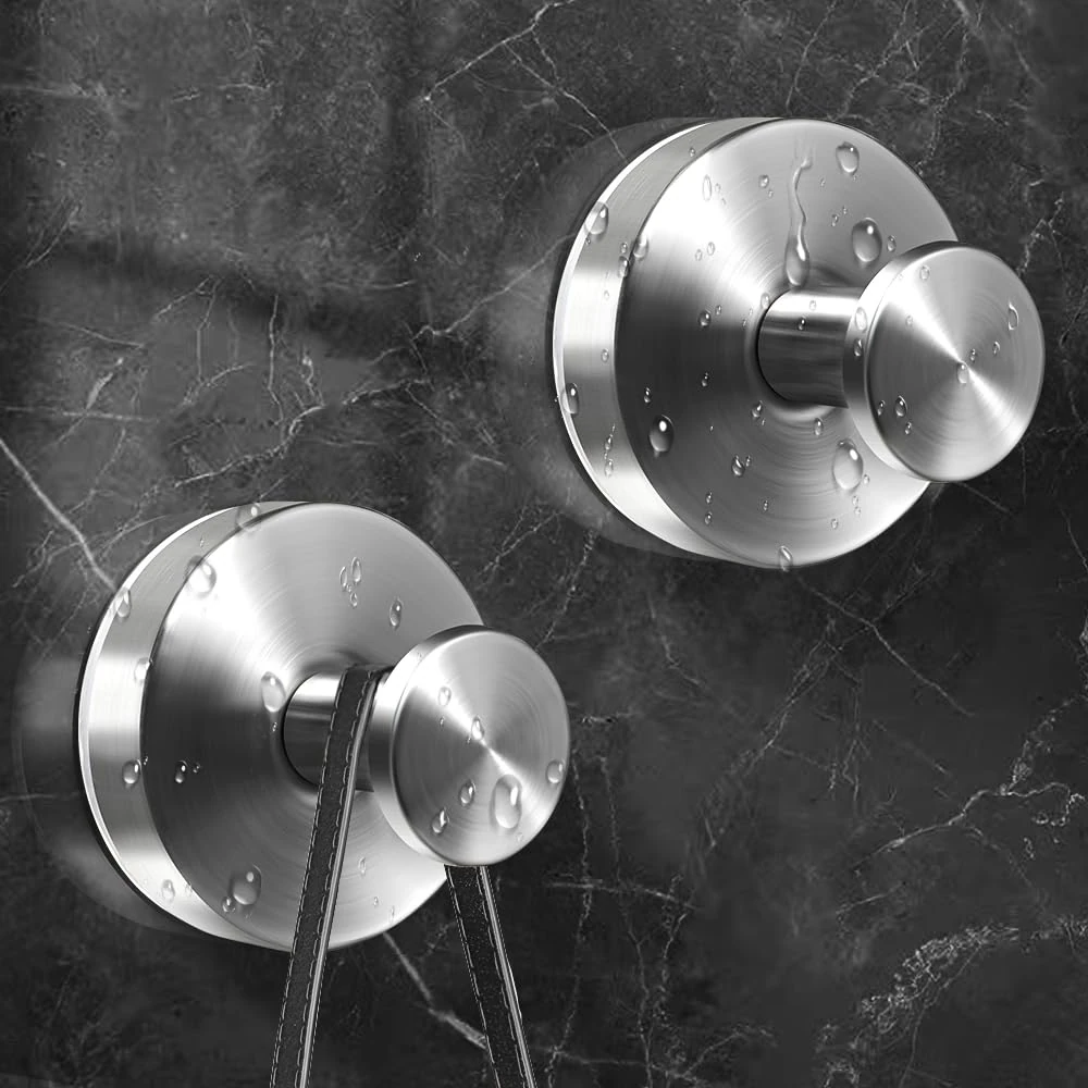 Gomeer 2PCS Silvery No Drill Suction Cup Hooks,Wreath Hook for Christmas Wreath Halloween Decorations Bathroom Towel Shower Door Window,Stainless Steel Vacuum Adhesive Heavy Duty Suction