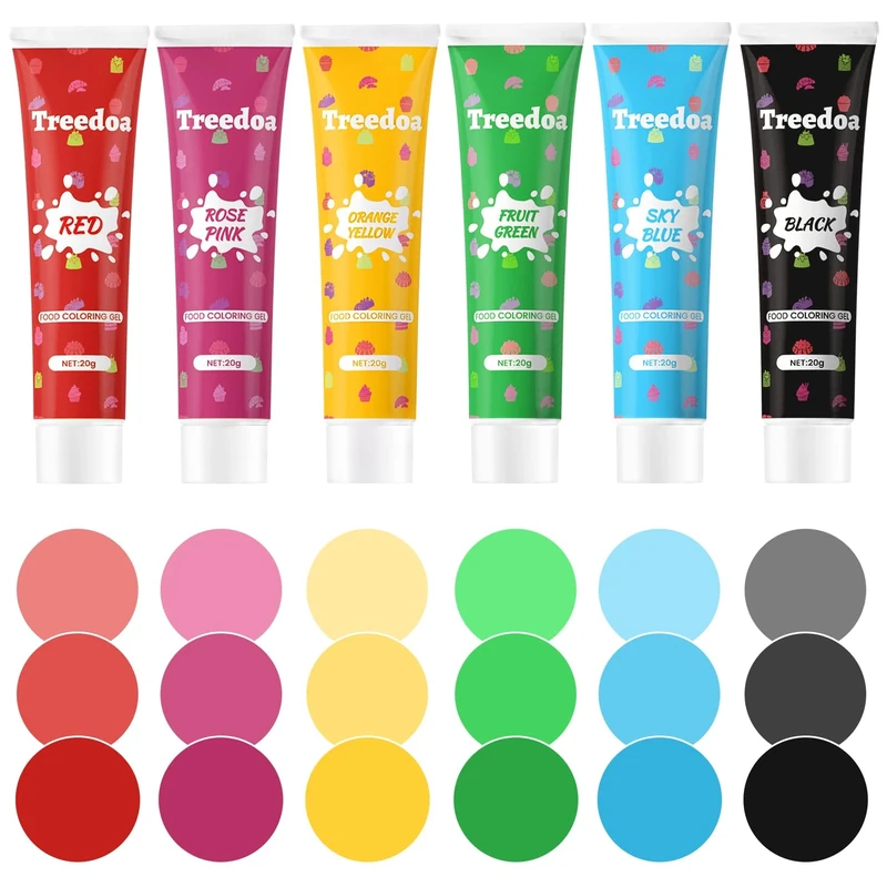 Food Colouring Gel Tube Set, 20g x 6 Colours Highly Concentrated Pro-Grade Dye Cake Decorating Set, Gel Based Edible Liquid for Baking,Easter Eggs,Icing,Fondant,Cookies,Slime Making DIY Supplies Kit
