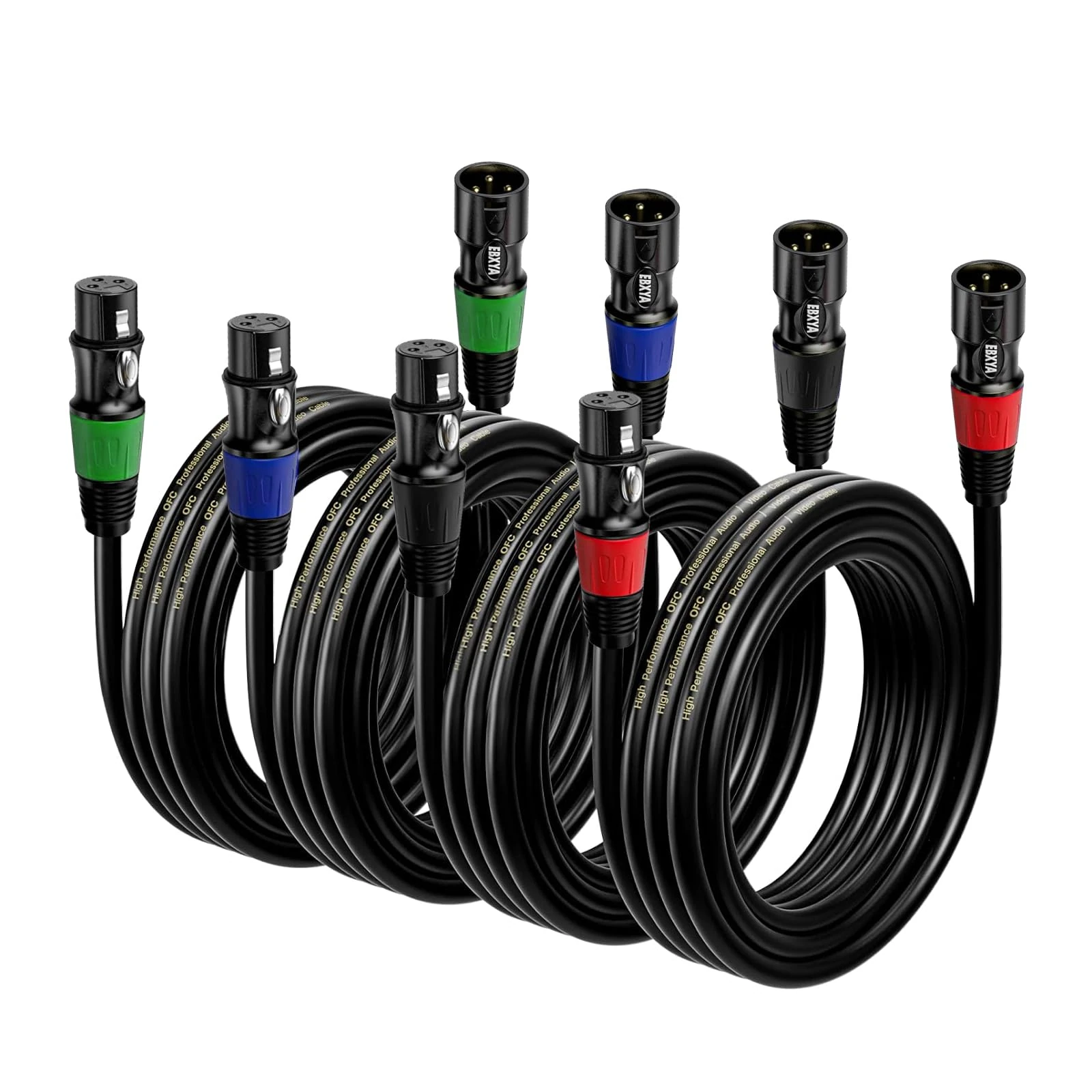 EBXYA XLR Microphone Cable 3M 4-Pack, 3-Pin Balanced Male to Female Audio Cord - Durable Shielded for Mic Mixer, Recording Studio, Speaker (Professional Studio/Gig Use)