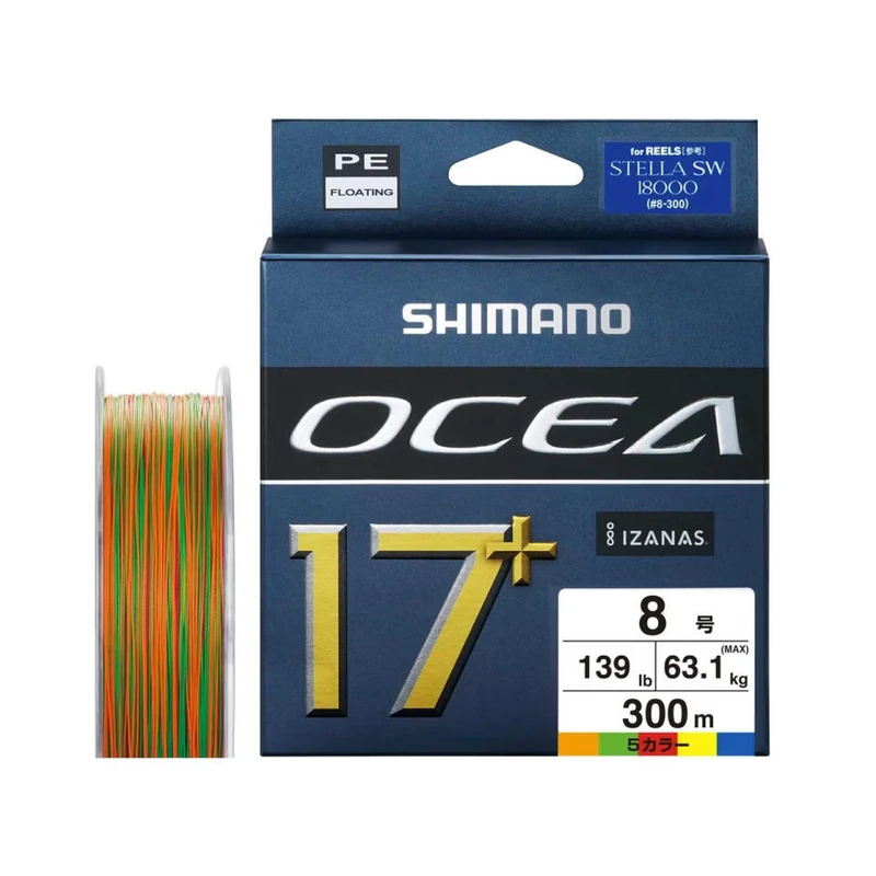 Shimano Line Ocea 17+ Braid 300m 63kg PE8 Multi Color Fishing line for Accurate Performance