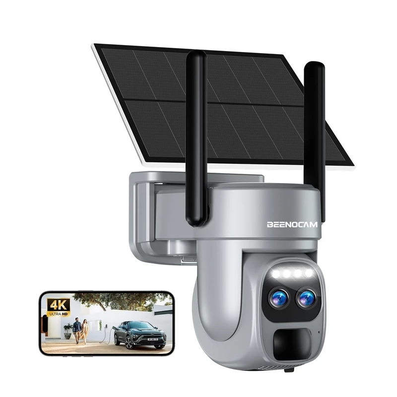 BEENOCAM 4K/8MP Solar Security Cameras Wireless Outdoor, Dual Lens 360°PTZ Solar Camera Outdoor Wireless Cameras for Home Security with 2.4/5GHz, PIR Sensor, Color Night Vision, 2-Way Audio,Alexa