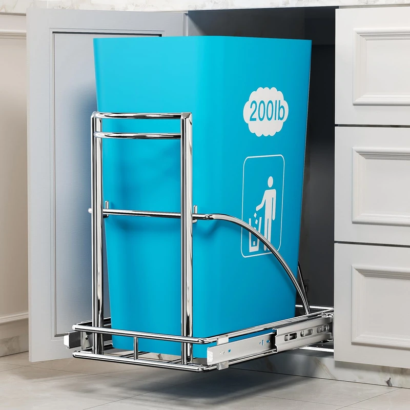 AMENER Under Sink Trash Can 7-13Gal 50Qt Pull Out Trash Bin Under Cabinet Trash Can Pull Out Kit ≥13" Wx17 Hx17 D, Sliding Garbage Can Under Counter, No Can Include (Silver)