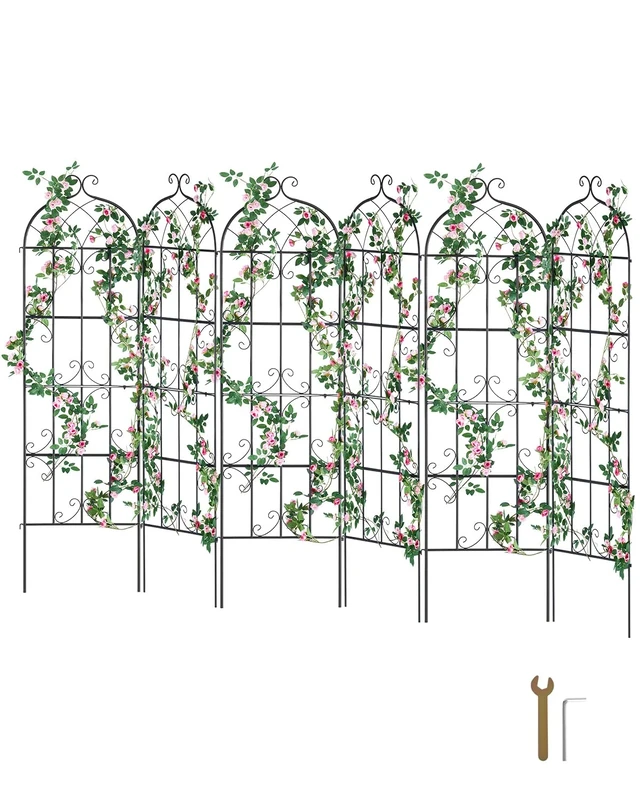 VEVOR Garden Trellis for Climbing Plants, 71 x 20 in, 6 Packs Rustproof Metal Garden Flower Trellis, Outdoor Climbing Rose Trellis Cucumbers Support, Decorative Clematis Trellis for Courtyards Lawns