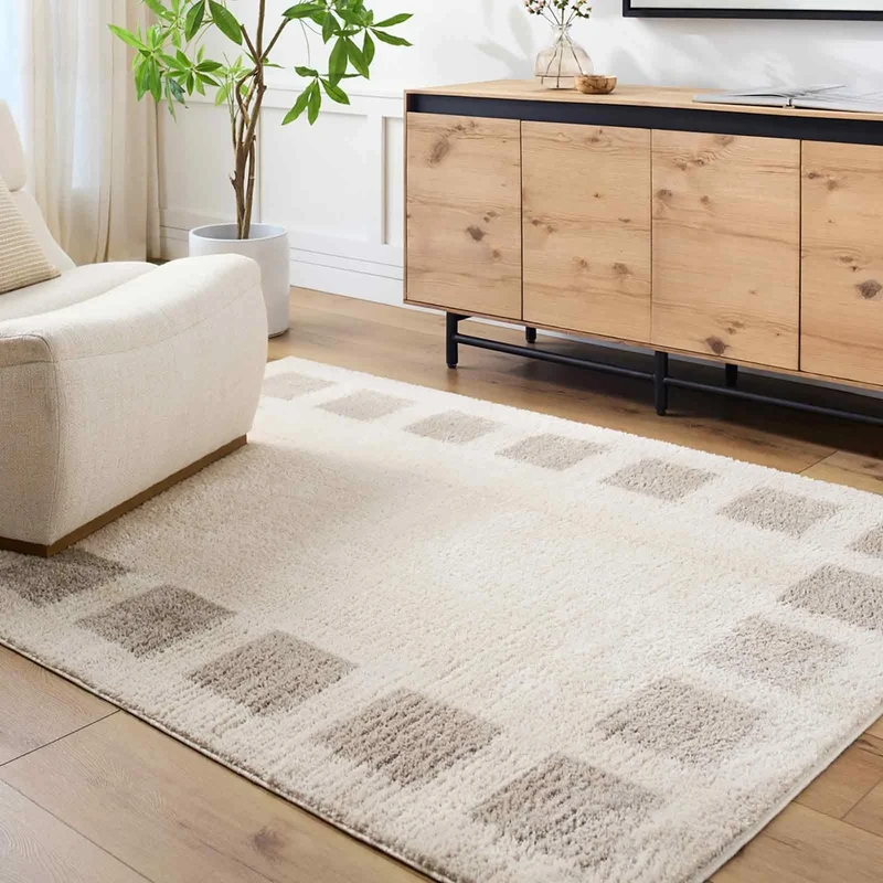 Livabliss Arusha Shaggy Rug - Modern Berber Rugs Living Room, Large 140x200 cm, Soft Shaggy Rugs for Bedroom - Neutral Boho Fluffy Rug, Easy Care Plush Thick Pile - Light Beige, Medium Grey