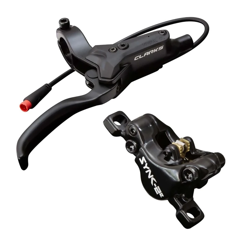 Clarks Cycle Systems Sync-2E E-Bike Front & Rear Hydraulic Disc Brake Set with Motor Shut-Off, Including Rotors, Olive, IS Mounts, 180/160mm