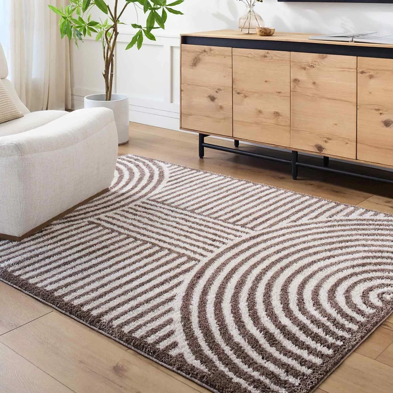 Livabliss Kakuma Shaggy Rug - Modern Berber Rugs Living Room, Large 140x200 cm, Soft Shaggy Rugs for Bedroom - Neutral Boho Fluffy Rug, Easy Care Plush Thick Pile - Light Beige, Dark Brown