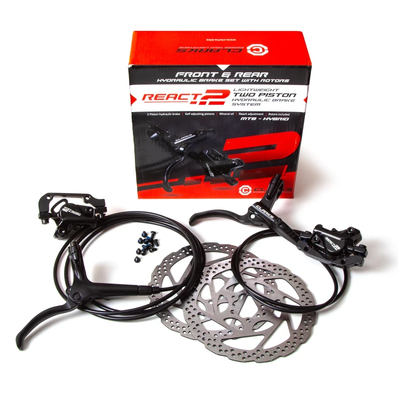 Clarks Cycle Systems React-2 Piston Front & Rear Hydraulic Disc Brake Set, Black, 180/160mm