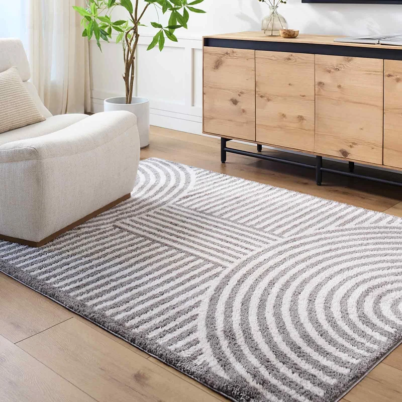 Livabliss Kakuma Shaggy Rug - Modern Berber Rugs Living Room, Large 140x200 cm, Soft Shaggy Rugs for Bedroom - Neutral Boho Fluffy Rug, Easy Care Plush Thick Pile - Light Beige, Charcoal
